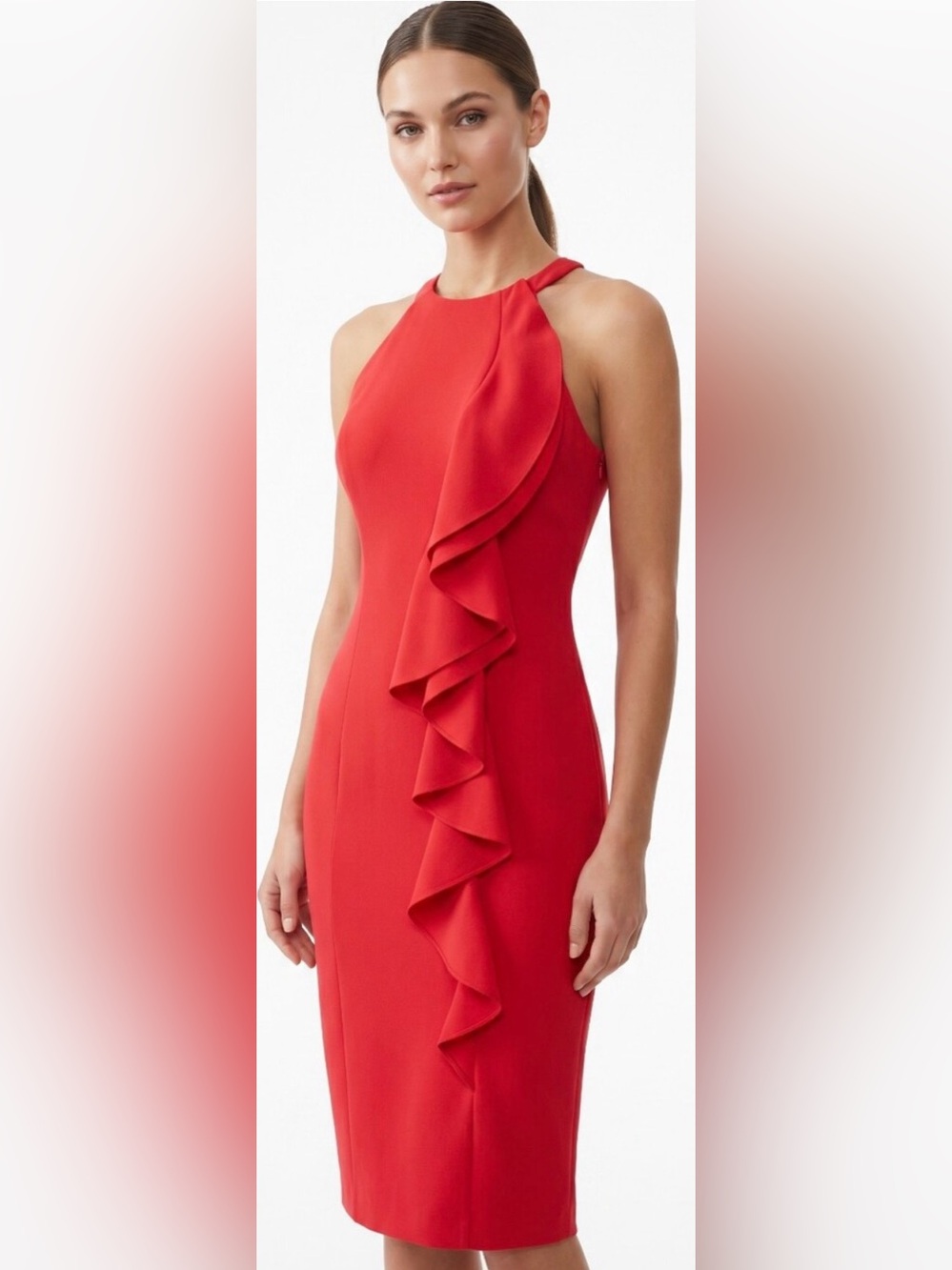 Vince Red One-Shoulder Ruffle Sheath Dress